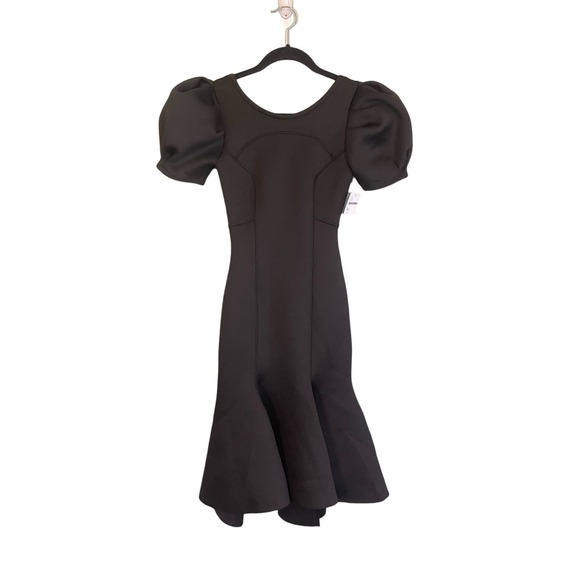 AU X NUULY FREE PEOPLE Dress XS Stretch Scuba Puff Sleeves Flared Hem Black NWT - Picture 1 of 10